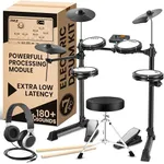 PYLE Electronic Drum Set- w/ 180 Sound Styles, 7pc Drum Kit w/ 4 Pads, 3 Cymbals, 2 Foot Pedals, Throne, Headphones, Sticks, AUX, Headphones, USB MIDI