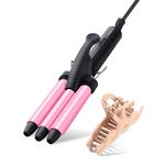 Youuish Mini Hair Crimper 1/2 Inch, Small 3 Barrel Curling Iron Hair Waver Dual Voltage for Home and Travel, Triple Ceramic Tiny Barrels Create Natural Tight Beachy Waves, Pink