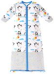 Chilsuessy Baby Sleeping Bag 2.5 Tog Winter Sleeping Sack Wearable Blanket for Kids, Adjustable Length, Removable Sleeves, Toddler Sleeping Bag for Boys Girls, Blue Penguin, 150cm/6-9 Years