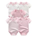 Kiddiezoom Baby Bodysuits 5-Pack, Short Sleeve Rompers Boys Girls Sleepsuit Summer Cotton Infant Onesie Clothes