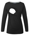 Smallshow Women's Long Sleeve Breastfeeding Top Maternity Nursing T-Shirt Pregnancy Clothes Black M