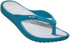 Surf Ladies Navy/Aqua Blue & Navy/Light Green Eva Toe Post Flip Flop Sandals Summer Flat Beach Shoe (Turquoise, 6)