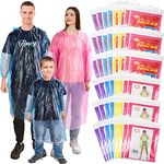 Jiuguva 48 Pack Disposable Poncho Family Rain Ponchos Thick Emergency Rain Coat with Drawstring Hood for Kids Adults Outdoor Amusement, Multicolor(Multicolor)