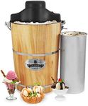 Elite Gourmet Old Fashioned 6 Quart Vintage Wood Bucket Electric Ice Cream Maker Machine Appalachian, *Bonus Classic Die-Cast Hand Crank for Churning, Uses Ice and Rock Salt Churns Ice Cream in Minute