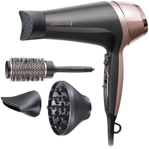 Remington Curl and Straight Confidence Hair Dryer, D5706AU, 2200W (AU Plug), Ceramic With Tourmaline Prevents Frizz, Includes 2 Concentrators, Diffuser & Round Brush, Black & Pink