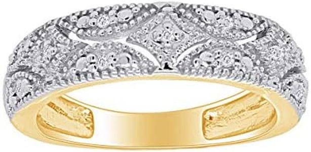 14k Yellow Gold Over Sterling Silver Natural Diamond Accent Band Ring (I-J Color, I2-I3 Clarity) Ring Size-6.5