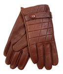 Bruno Magli Men's Quilted Leather Gloves with Wrist Strap - 100% Nappa Leather, Cashmere-Lined Luxury Winter Glove Pair, Vicuna, L / Size 9