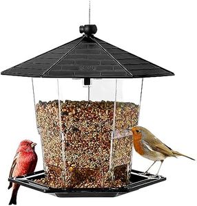 Wild Bird Feeder Large 1.3 Kg Premium Hanging Hexagon Bird Feeders, Hard Plastic Waterproof Rooftop Hanging Garden Native Bird Seed Container Great for Attracting Birds Black