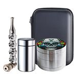 Herb Grinder Set, Spespo Spice Grinder Metal Zinc Alloy 4 Piece 2.0 inch(5cm) Skull Pattern with Pipes and Sealed Jar and Portable Case, Grinder Gift Set for Men and Dad