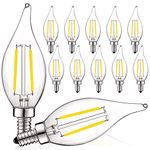 LUXRITE 4W Vintage Candelabra LED Bulbs Dimmable, 400 Lumens, 4000K Cool White, LED Chandelier Light Bulbs 40W Equivalent, Flame Clear Glass, Filament LED Candle Bulb, UL Listed, E12 Base (12 Pack)