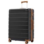 COOLIFE Suitcase Trolley Carry on Hand Cabin Luggage Hard Shell Suitcase Lightweight ABS Material with TSA Lock Telescopic Handle and 4 Dual Spinner Wheels (Black/Brown, 28 Inch)