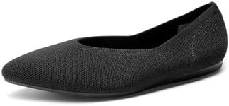 DREAM PAIRS Pointed Toe Flats for Women, Breathable Cushioned Knit Ballet Flats with Arch Support, Women's Shoes for Comfortable Dressy Work Office Travel,Size 5.5,Black,DWUMFA2505