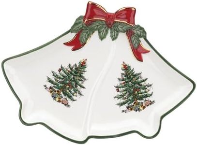 Portmeirion 10" Bell Dish - Christmas Tree & Ribbon Design | Earthenware Plate | Collectible Christmas Tableware | Holiday Kitchen Décor | Vintage-Inspired Seasonal Dish | Dishwasher & Microwave Safe