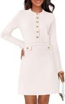 MEROKEETY Women's Long Sleeve Bodycon Sweater Dress Button Crew Neck Elegant Formal Mini Dresses, Ivory, Medium