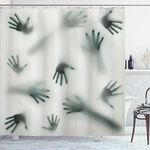 Horror House Decor Shower Curtain by Ambesonne, Frightening Hands Arms Ghost Shadow Alien Spirit Touch Mist Strangers Artwork, Fabric Bathroom Decor Set with Hooks, 84 Inches Extra Long, Grey