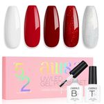 AILLSA Red Gel Nail Polish Set Burgundy Red White Sparkle Gel Polish with Base and Top Coat,Valentine's Day Gift Red Sliver Glitter Nail Polish Gel Winter colors Soak Off U V Gel Starter Kit