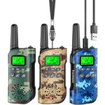 Inspireyes Walkie Talkies for Kids Rechargeable, 48 Hours Working Time 2 Way Radio Long Range, Outdoor Camping Games Toy Birthday Xmas Gift for Boys Age 8-12 3-5, 3 Pack Camouflage