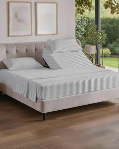 Flex Top Split Head King 4 Piece Sheet Set - Comfy Breathable & Cooling Bed Sheets Set - Hotel Luxury Bedding for Women, Men, Kids, Teens, Boys & Girls - Deep Pockets, Soft - Oeko-Tex - Grey Stripes