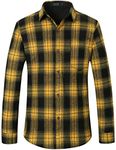 SSLR-Flannel-Shirt-for-Men-Long Sleeve Button Down Shirt Plaid Lightweight Casual, Yellow Black, Small