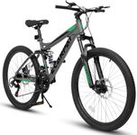 Rycheer Ecarpat 24 Dual Full Suspension Mountain Bike，21-Speed Dual Disc Brakes Carbon Steel Mens Women Mountain Bike, Sport Cycling MTB Bicycle for Adult