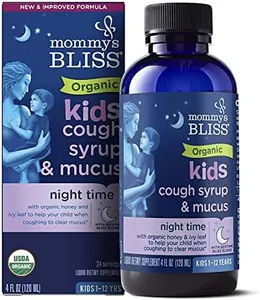 Mommy's Bliss Organic Kids Cough Syrup & Mucus Relief for Night Time, Agave & Honey, Ivy Leaf, Zinc, Vitamin C, +Herbal Nighttime Blend, 4 Fl z