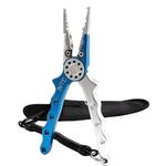 BITE Fishing Tackle Professional Fishing Pliers Saltwater/Freshwater Fishing Line Cutters Hook Remover with Sheath and Lanyard Blue Silver