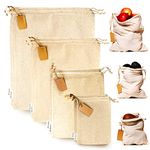 LEAFICO Muslin Bags with Drawstrings - Set of 8 Mixed (S,M,L,XL) - Reusable Produce Bags for Bulk Food Storage - Cloth Bags - Canvas Fabric Bags - Natural Cotton Bags - Set of 8 Mixed (S,M,L,XL)