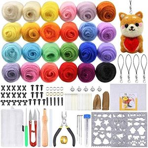 Needle Felting Kit 130Pcs Set,Wool Roving 24 Colors with Complete Felt Tools and Storage Box Needle Felting Starter Kit for DIY Craft Animal Home Decoration Birthday Gift