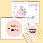 Juccybe Habit Tracker Calendar - Daily, Weekly & Monthly Goal Tracking Planner, Journal Notepad with Gold Spiral Bound & Hanger，To-Do List, Undated 12 Months, 8x10 - Polka Dot Collection