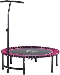 HOMCOM 45” Round Mini Fitness Trampoline Rebounder Indoor Outdoor Mini Jumper with Adjustable Handle - Pink
