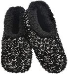 Slumbies! Womens Slippers - Lightweight House Slippers for Women - Fuzzy, Fluffy Slippers for Ladies - Sequin Glam - Black - Medium