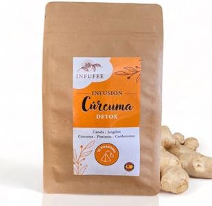 Infusión Detox Cúrcuma - Infusión de cúrcuma y Jengibre - Té desintoxicante - Infusión depurativa - Infusión dietética - Dieta natural - 15 pirámides individuales sin teína.