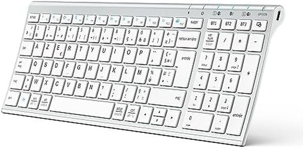 iClever Clavier Bluetooth, Clavier sans Fil Rechargeable Connecter 1 à 3 appareils AZERTY Mac iPad air Pro Tablette Ordinateur PC iPhone iOS Android Windows Ultra-Mince