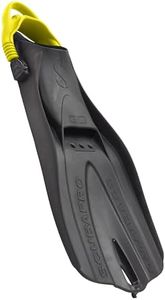 SCUBAPRO GO Travel Scuba Diving Fin for Snorkeling, Diving and Swimming, Black Fin with Yellow Bungee Open Heel Strap, M-L