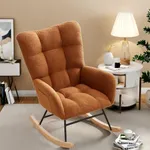 GarveeHome Rocking Chair Nursery, Teddy Upholstered Glider Chair with High Backrest, Armrest and Side Pockets, Modern Comfy Accent Armchair Reading Chair for Bedroom, Living Room