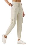 Willit Women's Studio Jogger Cargo Workout Hiking Track Pants Lightweight Athletic Dance Tapered Pants Quick Dry Light Khaki L