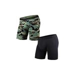 BN3TH Men's Classic Boxer Briefs - Breathable Underwear with Our Patented Three-Dimensional MyPakage Pouch, Small (2 Pack - Black/Camo Green)