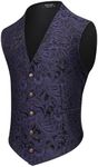 COOFANDY Tuxedo Vests for Men Purple Paisley Victorian Suit Vest SteamPunk Gothic Waistcoat for Prom or Party, Dark Purple, S