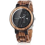 BOBO BIRD Week and Date Multi-Functional Display Men's Zebra Wooden Quartz Watch Lightweight Handmade Casual Wristwatches with Gift Box