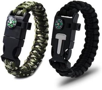 Ryaupy 2PCS Pulsera de Supervivencia Paracord - Pulsera de Supervivencia Ajustable - con Flint, Rascador, Brújula, Silbato y Cuerda de Paracaídas Hebilla para Camping, Senderismo(Negro y Camuflaje)