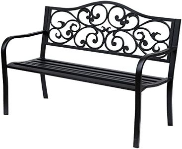 Outsunny 50" Garden Bench Outdoor Loveseat with Vintage Floral Pattern Cast Metal - Black