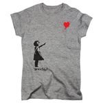 Nutees Banksy Girl with Heart Shaped Balloon Women T-Shirt (Sports Grey), Large