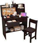 SFDOU Espresso Kids Desk and Chair Set for 5-12 Year Old, Childrens Computer Desk with Drawers and Storage Shelf, Kids Study Table with Charging Station