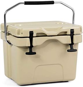 Goplus 16 Quart Cooler, Portable Insulated Ice Chest, 4-Day Ice Retention, 24-Can Capacity Camping Cooler Ice Box for BBQs, Tailgating and Outdoor Activities (Khaki)