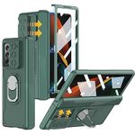 NINKI Compatible Samsung Galaxy Z Fold 2 Case with Slide Camera Cover & Ring Holder,5 in 1 Hinge Protection Cases for Samsung Z Fold 2 Case Screen Protector,Galaxy Fold 2 Cover Cases with Stand Green