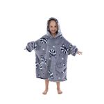 Summshall Kids Blanket Hoodie Oversized with Big Front Pockets, Flannel and Cotton Wool Warm Cozy Hug Boy Girl, Fuzzy Fleece Wearable Sweatshirt Blankets 3-6Years Raccoon