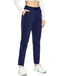 OUGES Womens Cotton Joggers Open Bottom Jogging Sweatpants Sports Trousers Tracksuit Bottoms Lounge Pants with Pocket (Navy,L)