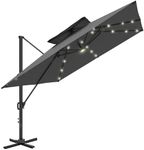Outsunny 3.5x3 m Garden Cantilever Parasol with Solar LED Lights and Centre Light, UPF50+ Aluminium Patio Umbrella with 360° Rotation and Tilt, Hanging Sun Shade with Cross Base, Crank Handle, Black