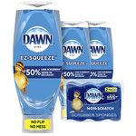 Dawn EZ-Squeeze Ultra Dish Soap Dishwashing Liquid, Original, 650 ml (Pack of 3) + Dawn Non-Scratch Kitchen DIsh Sponges (Pack of 2)