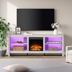 WAMPAT Fireplace TV Stand with 16 Colors LED Lights for 75 Inch Entertainment Center,Farmhouse Electric Fire Place Wood Console Table Cabinet with 4 Storages for Living Room Bedroom,70'' Beige White